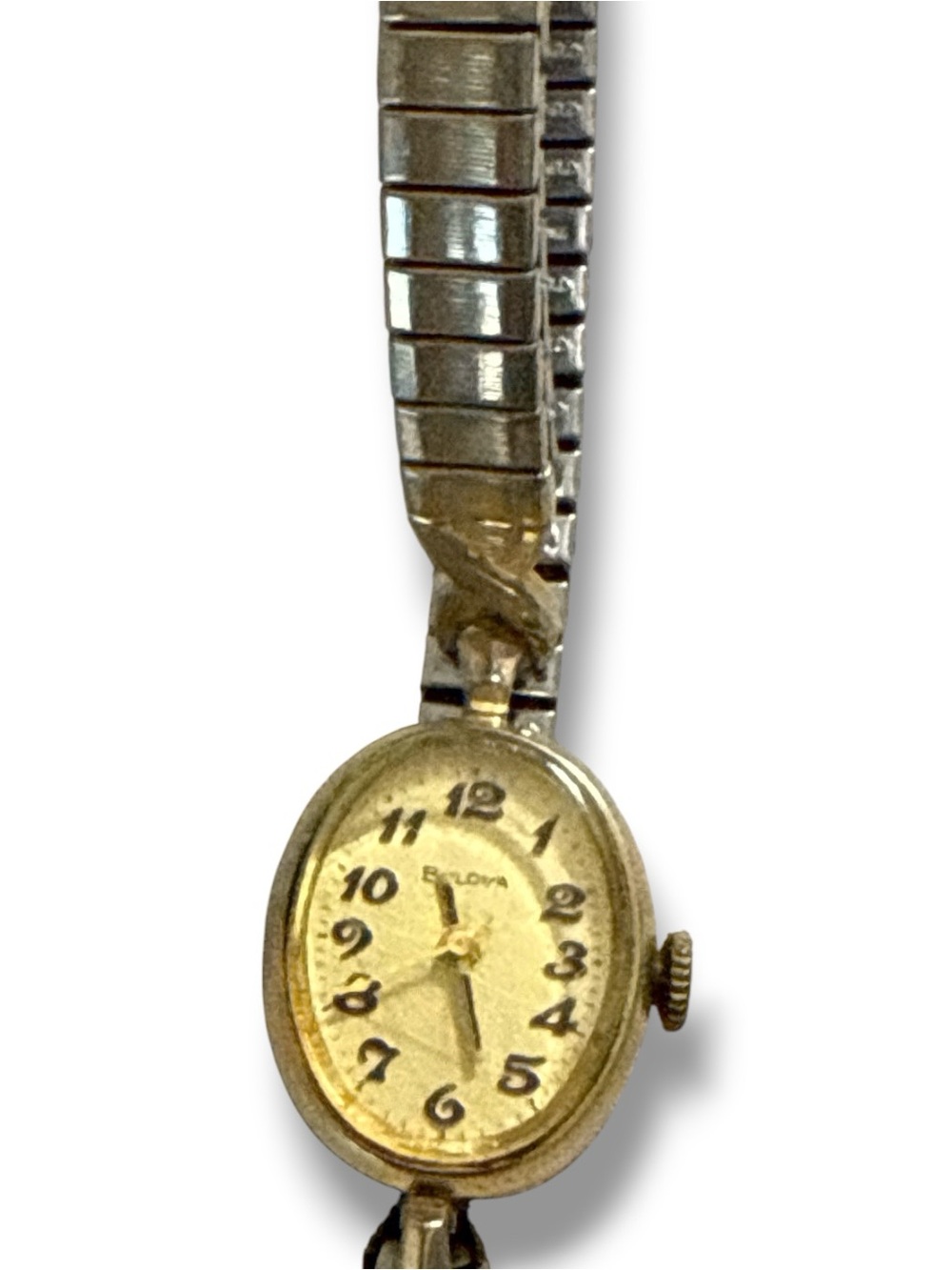 Vintage Bulova 10K RGP Oval Ladies Watch Gold Tone Stretch Expansion Band Works